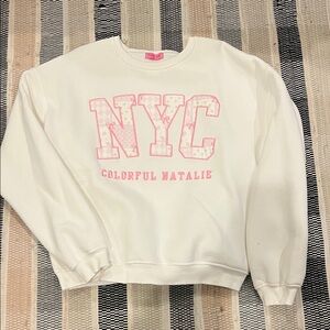 Colorful Natalie NYC White and Pink Sweatshirt bow sweatshirt size large